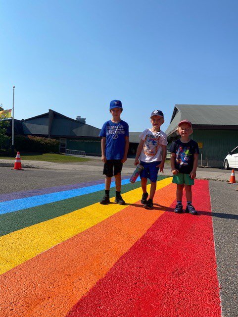 Everyone has a place at RES!🌈Huge thank you to Jason Knox (Georgia Strait line painting) for his kindness &amp; generosity in making our crosswalks shine! ✨He even included our kiddos❤️! <a href="/ASD_South/">Anglophone South School District ASD-S</a>