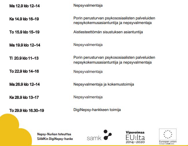 Diginepsyssä kehitettävä palvelukonsepti Nepsy-Nurkka on syyskuun ajan Kankaanpää Kirjastossa.Tervetuloa tutustumaan paikan päälle! Tutustumaan pääset myös tästä linkistä:
thinglink.com/mediacard/1622… @RoboAI2 @SatakunnanAMK