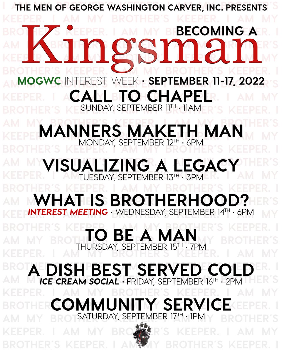 #HU26 our interest week for all freshman males is here! We invite everyone to come out and witness the first steps to “Becoming a Kingsman”.