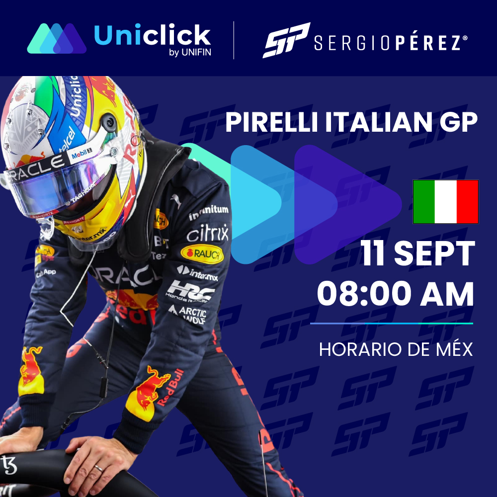 uniclickmx's tweet photo. 🙌Llega la dieciseisava carrera de la #F1 2022.
Sigue la transmisión en vivo y no te pierdas ningún detalle del #ItalianGP.
¡VAMOS #ConToro @SChecoPerez! @uniclickmx contigo.
#F1 #F12022 #Formula1 #SergioPerez #ChecoPerez https://t.co/OTh4G9HZEP