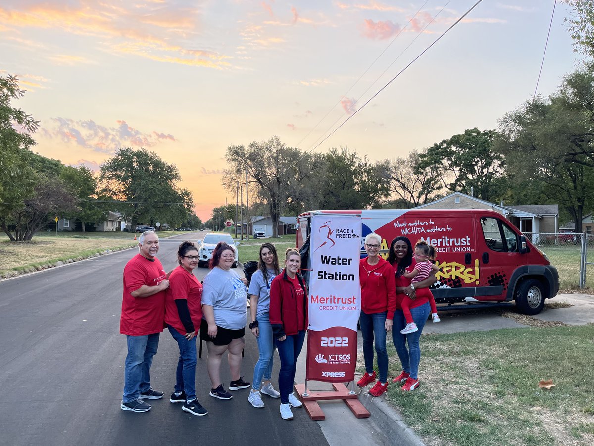 meritrustcu's tweet photo. We welcomed the cooler temperatures at the @race4freedom 5K this morning. Some members of #TeamMeritrust participated in the race while others handed out much-needed water to the runners. Either way, we're proud to support @ICTSOS in its mission to end human trafficking. https://t.co/7884jQyxeL