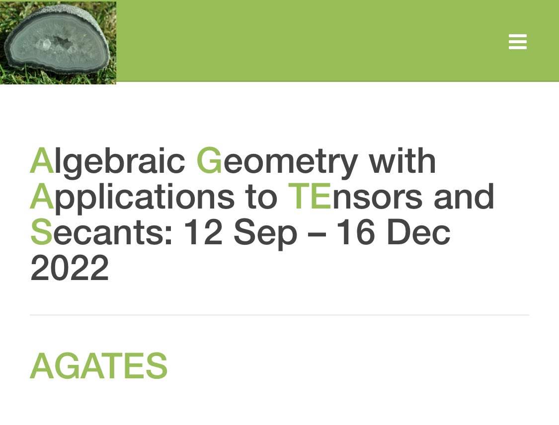 Math0ud's tweet image. Invited Talk:
Persistent Tensors: Multipartite Entanglement & Algebraic Geometry
AGATES: Week IV, Tensors from the physics viewpoint (IMPAN, Warsaw, Poland, 4-7 Oct. 2022)
agates.mimuw.edu.pl/index.php/agat…
#Tensor #AlgebraicGeometry #ComplexityTheory #QuantumInformation #Entanglement