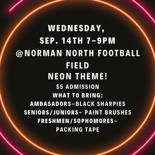 spudweek's tweet image. ⚡️Committee members! Join us at our first required event and help pick the SPUD 2023 theme!! 
⚡️September 14th 7-9pm @ Norman North football field! 
⚡️Make sure to bring your supplies and $5 for admission. If you don’t bring supplies, bring an additional $5. 
⚡️ WEAR NEON!!!