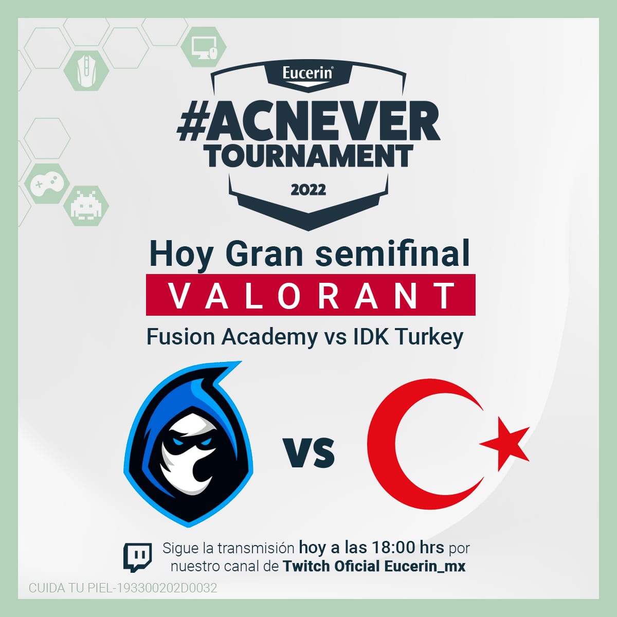 💥¡MATCHDAY!💥
Seguimos nuestro camino hacia la copa  🏆#Acnevertournament
🆚Fusión academy

⏰6:00pm Cdmx
🇹🇷 |twitch.tv/eucerin_mx