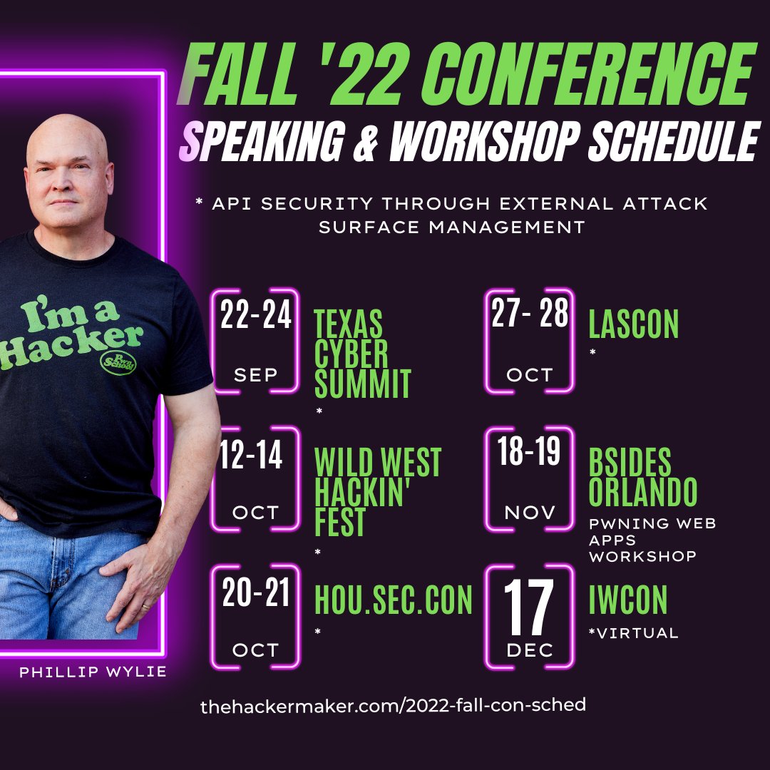PhillipWylie's tweet photo. My remaining conference talks and workshops for 2022.
https://t.co/pQKfs3Upb0 https://t.co/QibQzJ4Dyq