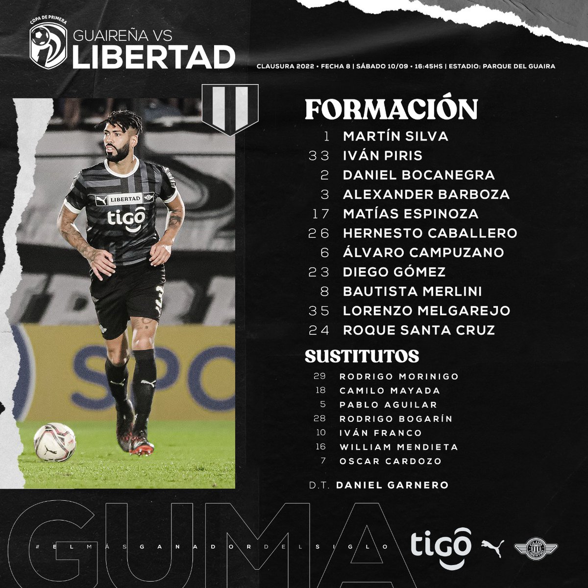 Juliosaza's tweet photo. Están confirmados los equipos:
#Guaireña vs #Libertad
#TorneoClausura 2️⃣0️⃣2️⃣2️⃣
#DecimaFecha https://t.co/ql0Uck3IVC