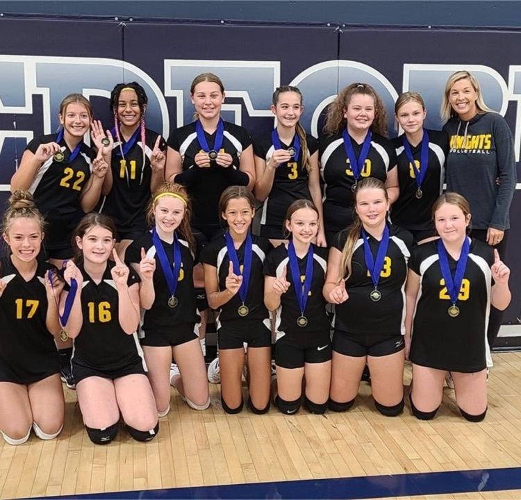FMCSDKnights's tweet photo. Junior High volleyball champions at the Bedford tournament today. Great job girls! 
💛🖤🏐 https://t.co/JoBimafmC3