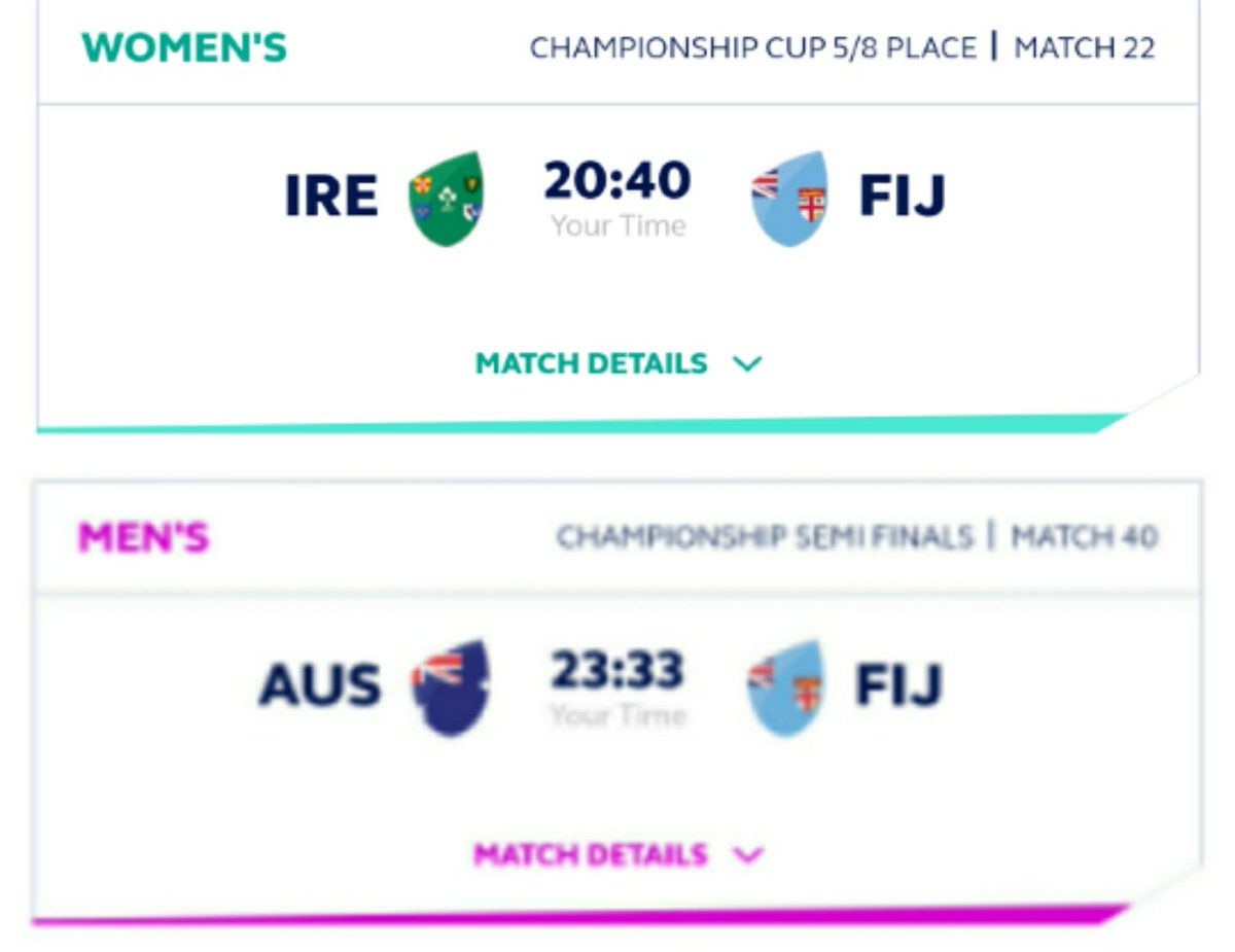 Fijiana plays Ireland for 5/8 placing at 8.40pm and Fiji meets Australia at 11.33pm for Semi final tonight Sunday on #FijiOne #RugbyWorldCupSevens #Fiji7s #Fijiana