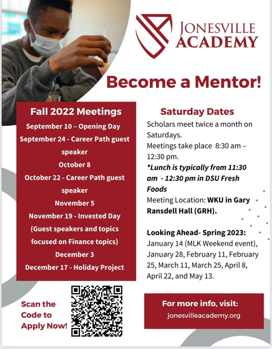 WeAreJonesville's tweet photo. Become a mentor! Serve as a journeyman or journeywoman with the Jonesville Academy!

Learn more and complete the form at https://t.co/dwHq6E51S3

@BoysToMen_KY 
@forarealchange https://t.co/MA43naCnlW