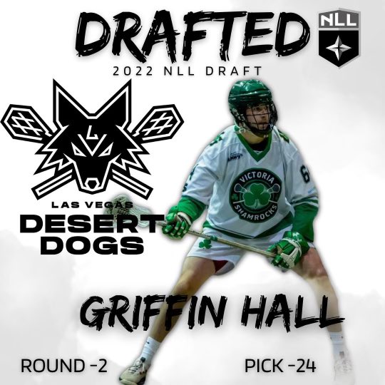 Griffin Hall selected in the 2nd Round, 24th overall to the <a href="/vegasdesertdogs/">Las Vegas Desert Dogs</a> in the 2022 NLL Draft! Congrats Griffin!☘️
