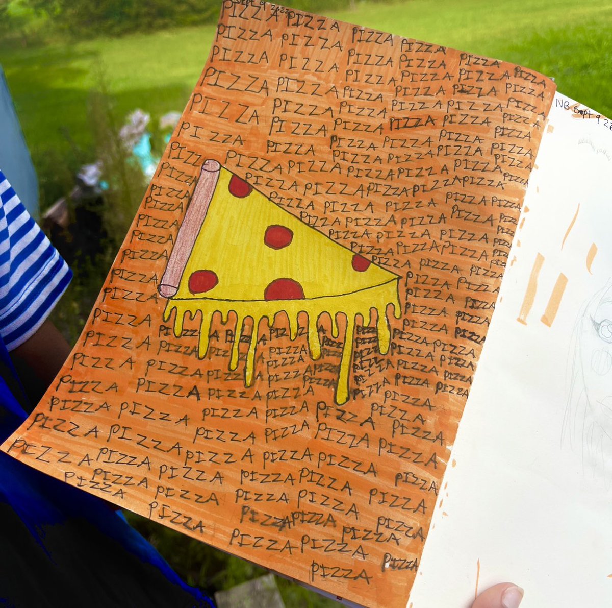 🍕blissful living everyone today I finished this drawing because yesterday I ate pizza and I was inspired. I like gooey cheese so This is what I drew !feeling hungry yet 😋 ??