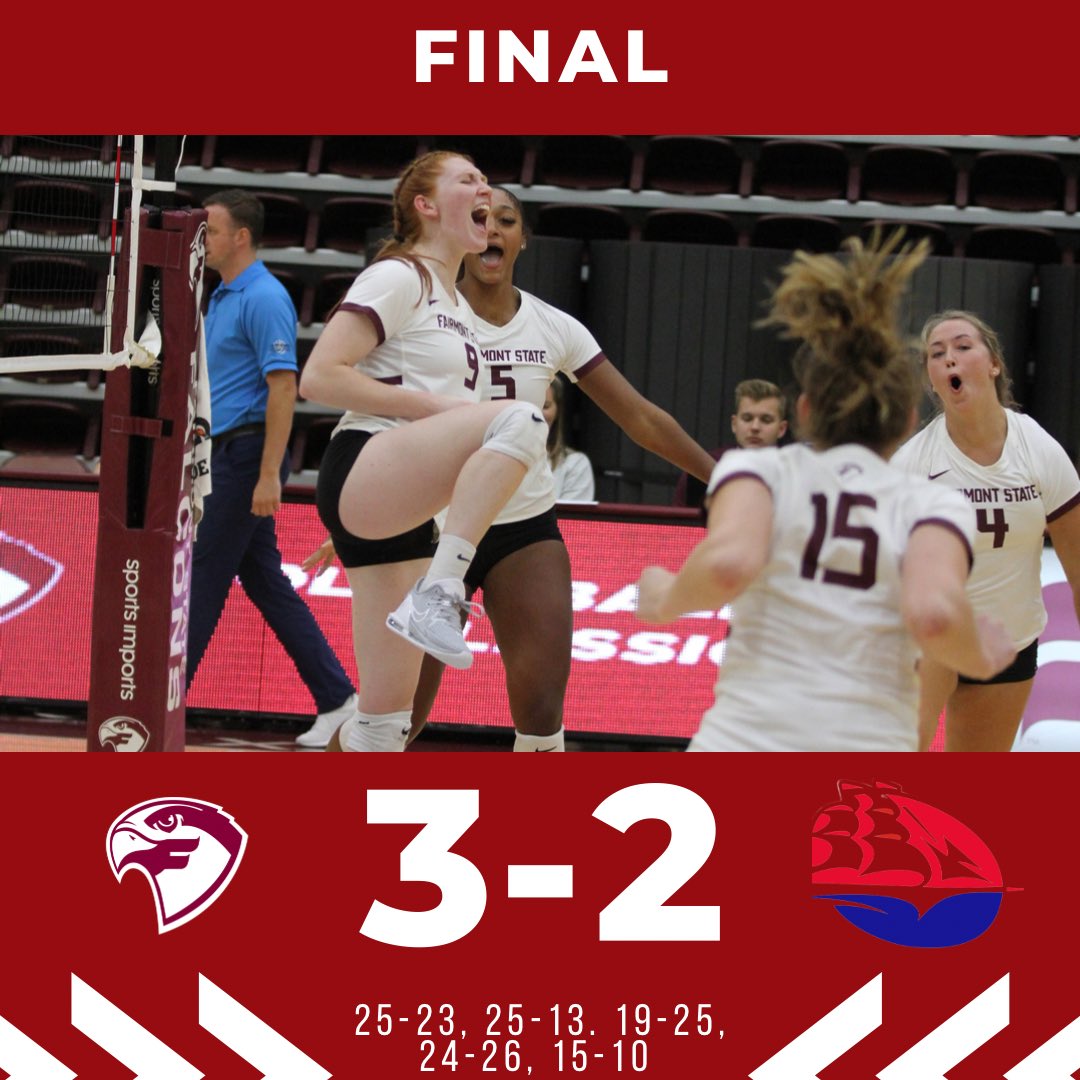 FairmontVball's tweet photo. Fairmont State Volleyball picked up a 5 set win over Shippensburg in our third match of the Atlantic Region Crossover!  We will take on Slippery Rock at 5 pm to close out the weekend ! https://t.co/kdNVyCl5Le