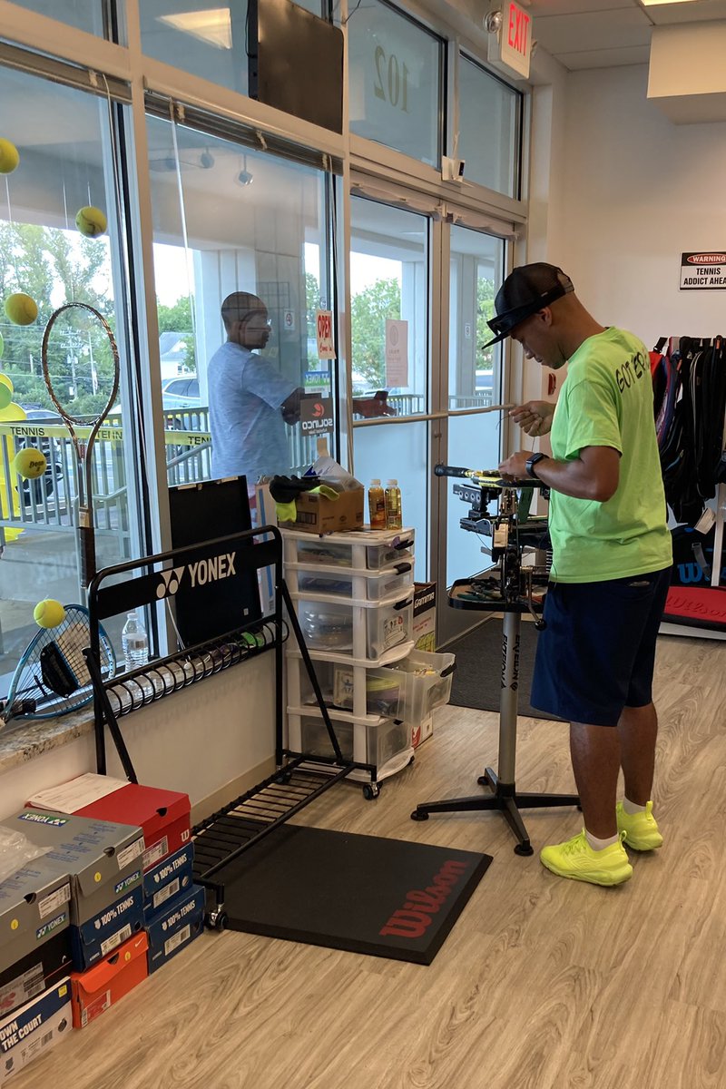 Duncan4FC's tweet photo. Grand Re-opening Saturday for Tennis String Theory, in new quarters at 7115 Leesburg Pike (across from the West Falls development). Everything for the tennis enthusiast: racquets, stringing service, footwear, clothing &amp; more. Go see all that this family-run small business offers! https://t.co/MYfV4PZN8E
