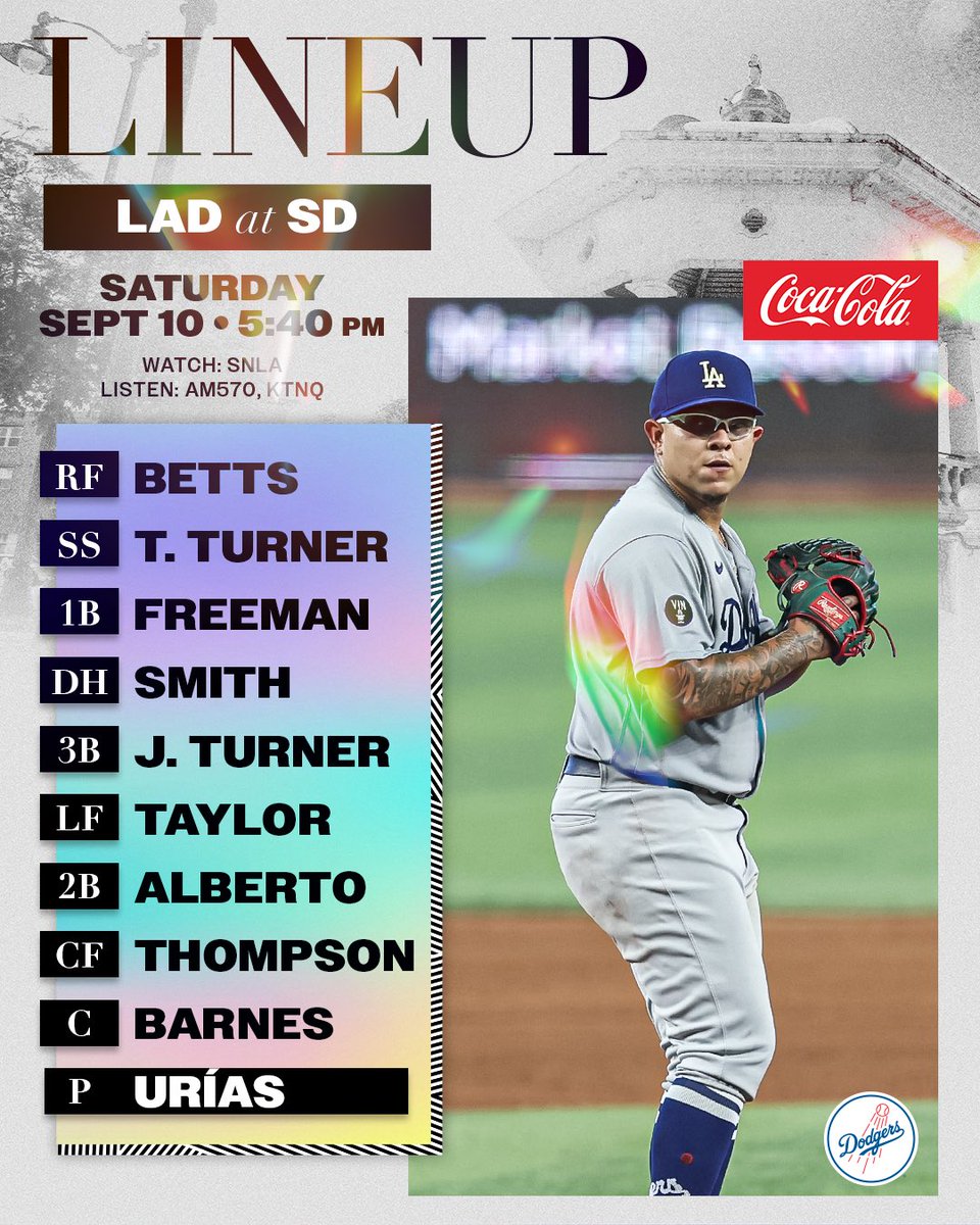 Tonight’s #Dodgers lineup at Padres: