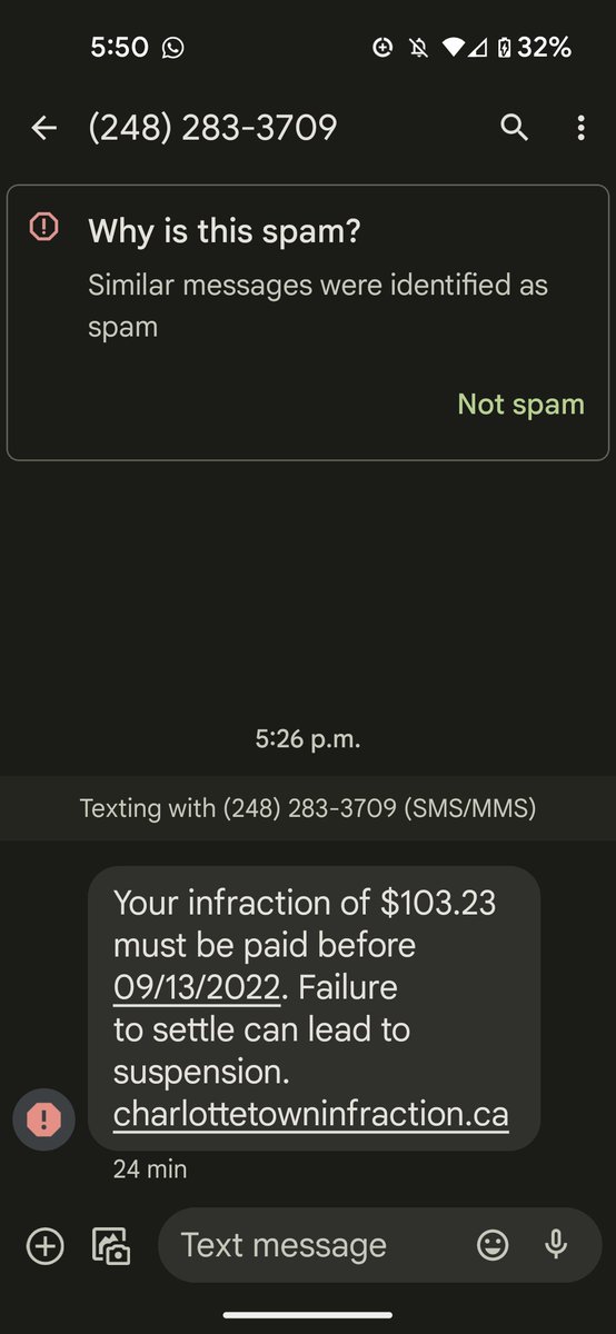 Megsargra's tweet photo. @ChtownPE husband and I both got spam texts! https://t.co/1mnYHumT7i
