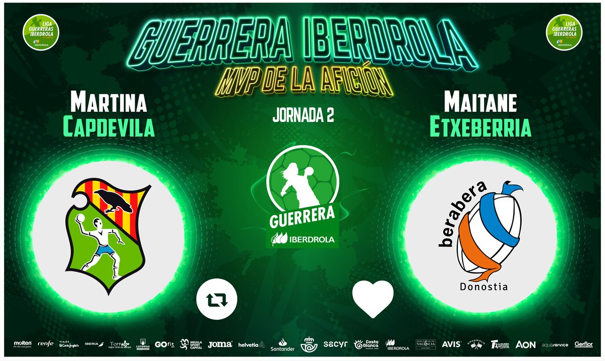 Liga Guerreras Iberdrola (@iberdroladhf) on Twitter photo โญ๏ธ#GuerreraIberdrola - Jornada 2
๐ <a href="/BMGranollers/">BM Granollers</a> : <a href="/BalonmaBeraBera/">super amara Bera Bera</a>
โป๏ธ RT: <a href="/Martinacb8/">Martina Capdevila Barbany</a>
โค๏ธ Me gusta: <a href="/maitane_97/">Maitane Etxeberria</a> โญ๏ธ#GuerreraIberdrola - Jornada 2
๐ <a href="/BMGranollers/">BM Granollers</a> : <a href="/BalonmaBeraBera/">super amara Bera Bera</a>
โป๏ธ RT: <a href="/Martinacb8/">Martina Capdevila Barbany</a>
โค๏ธ Me gusta: <a href="/maitane_97/">Maitane Etxeberria</a>