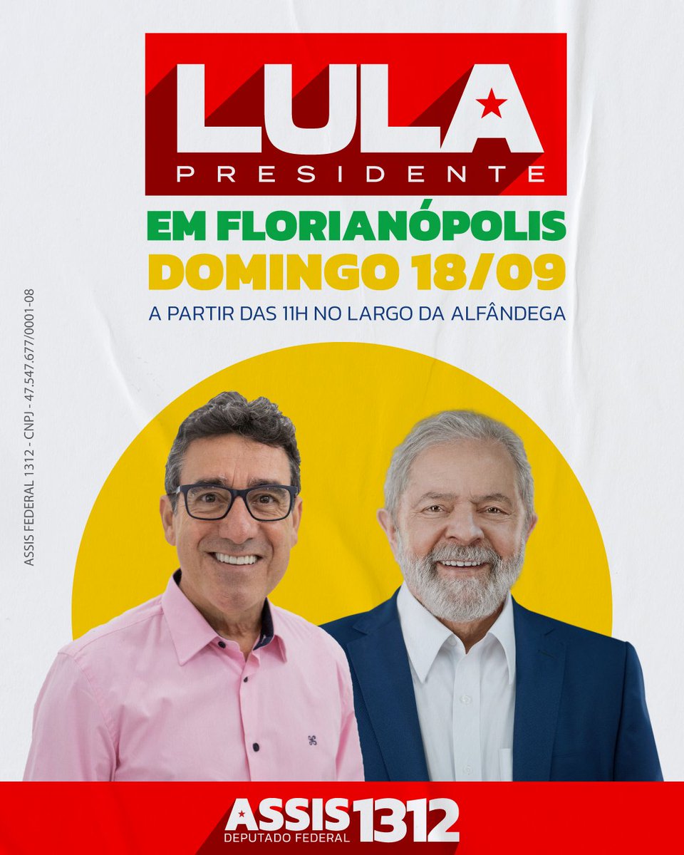 FdeAssisFederal's tweet photo. Tá se formando o Bonde da Esperança!!
Quem vai pra Floripa ver o Presidente @LulaOficial dia 18?
#BondedaEsperaça
#Lula13
#AssisFederal1312 https://t.co/ZI0k9B4CfC