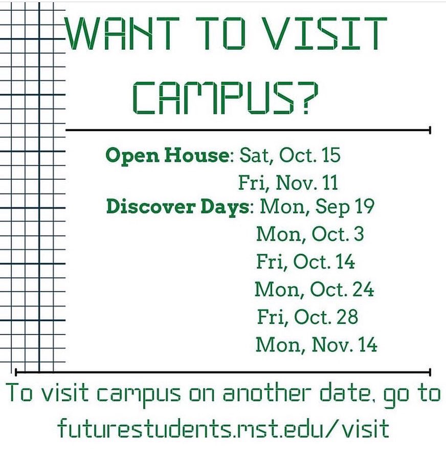SandT_CArE's tweet photo. Open house season again, and great to have future Miners in the house and talk info about their interests.
Not the only opportunity, and weβd love to have more Future Miners visit!
@MissouriSandT
@SandTAdmissions
#FutureMiners! https://t.co/fXAS8ofZk7
