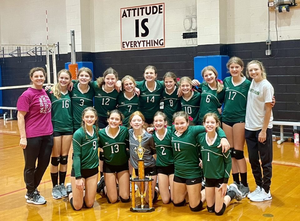 coacheustace's tweet photo. Our 7G &amp; 8G teams swept the Simmons Volleyball Tournament and are taking home two CHAMPIONSHIP wins! 💚💛 #GSG https://t.co/erfBcN3S1F