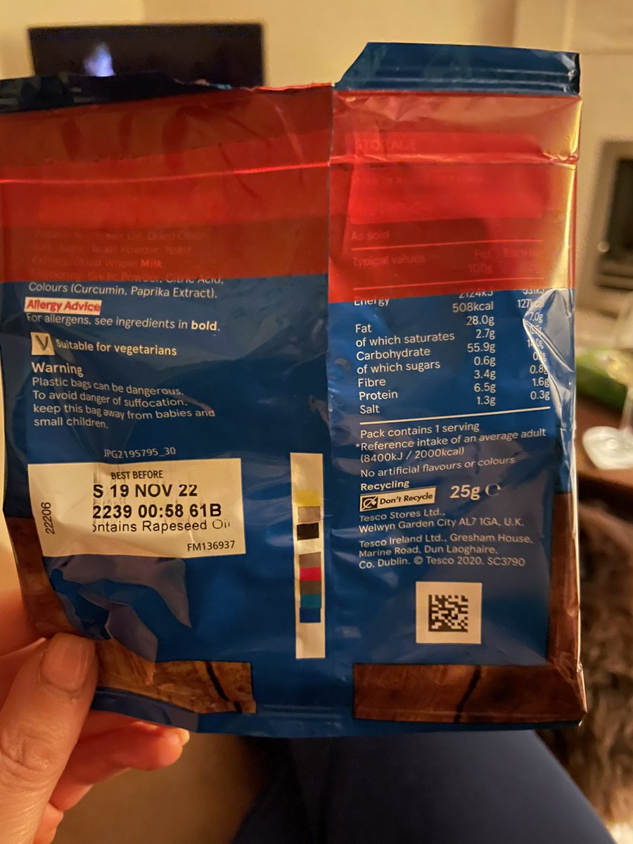 LouisaMaun's tweet photo. @Tesco I’ve just opened a packet of Tesco cheese and onion Tesco crisps and they are a little soft. Looking at the packaging, it doesn’t look quite right?? https://t.co/YfVK00IbEE