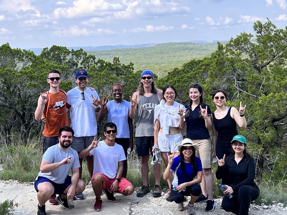 GeostatsGuy's tweet photo. Many of my graduate students (⁦@UT_PGE)⁩ joined in for a hike and potluck lunch today. A trail and home full of laughter! I’m stoked to be a #professor and to work with these amazing students! https://t.co/Yy9VCQKaLi