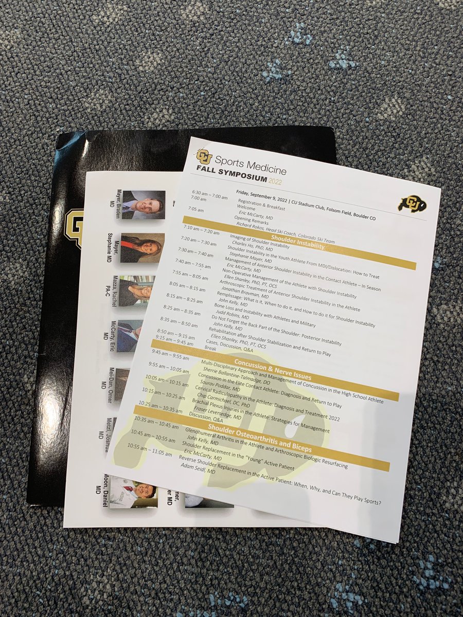 17th Annual CU Sports Medicine Fall Symposium 
September 9, 2022
Boulder Stadium Club 
Great to see presentations from the surgeons I worked with during my sub-I this past month. 
<a href="/Dr_Bravman/">Jonathan T. Bravman, MD</a>, Dr. Seidl, Dr. McCarty, Dr. Mayer, and more.