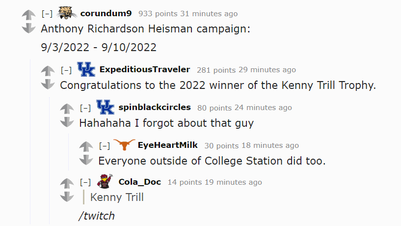 RedditCFB's tweet photo. Ah, the Kenny Trill Award... https://t.co/seaXJXy5aU