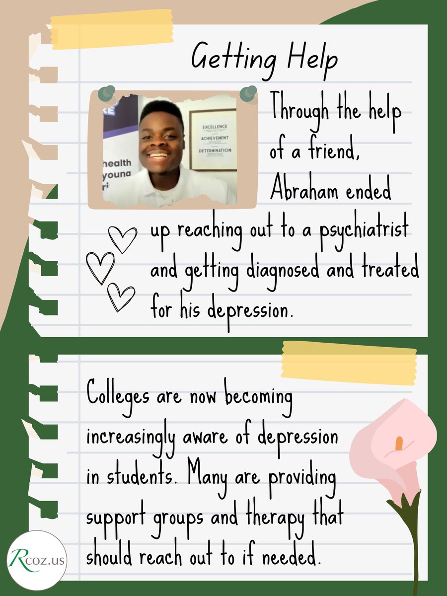 RcozUs's tweet photo. Thousands of college students suffer from depression every year. Abraham Sculley, the founder of the Speaks 2 Inspire organization, is working with colleges to provide mental health support for their students.

#rcoz #mentalhealth #depression #studentswithdepression #coping https://t.co/WV9oS073BP