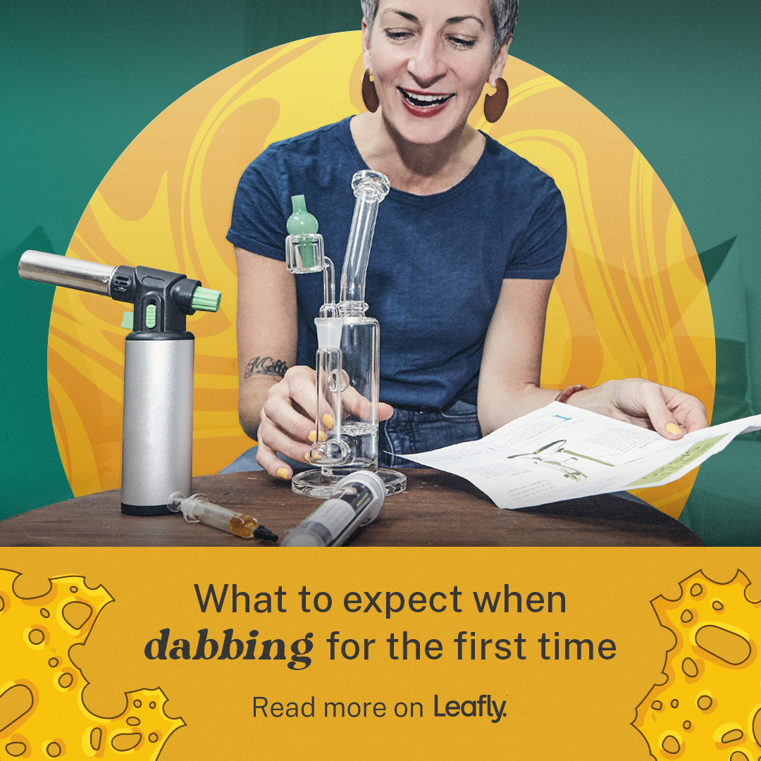 Leafly's tweet photo. THE BIG D 🍯 🍯  That's right: dabbing! Don't be scared with our guide to taking your first dab: https://t.co/RbO62wKuD2 https://t.co/97SF5l5Z7K