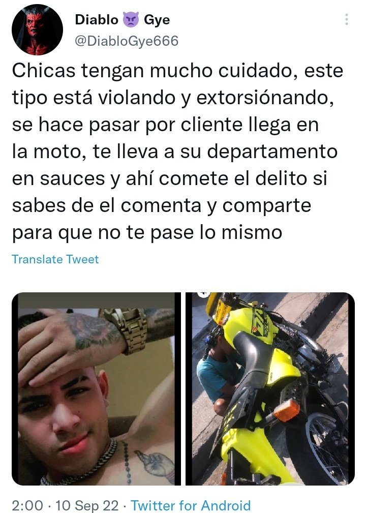 <a href="/DiabloGye666/">Diablo 👿 Gye</a> Mi estimado <a href="/DiabloGye666/">Diablo 👿 Gye</a>, @hanna_wicked:Cuando aparecían delincuentes o estafadores que intentaban hacer daño a las chicas,se creaba una alerta en <a href="/Scort_Denuncias/">Denuncias Para Scorts</a>. El perfil está en desuso pero debería retomarse la iniciativa ya que <a href="/FiscaliaEcuador/">Fiscalía Ecuador</a> NO HACE NADA. @dominatrixec