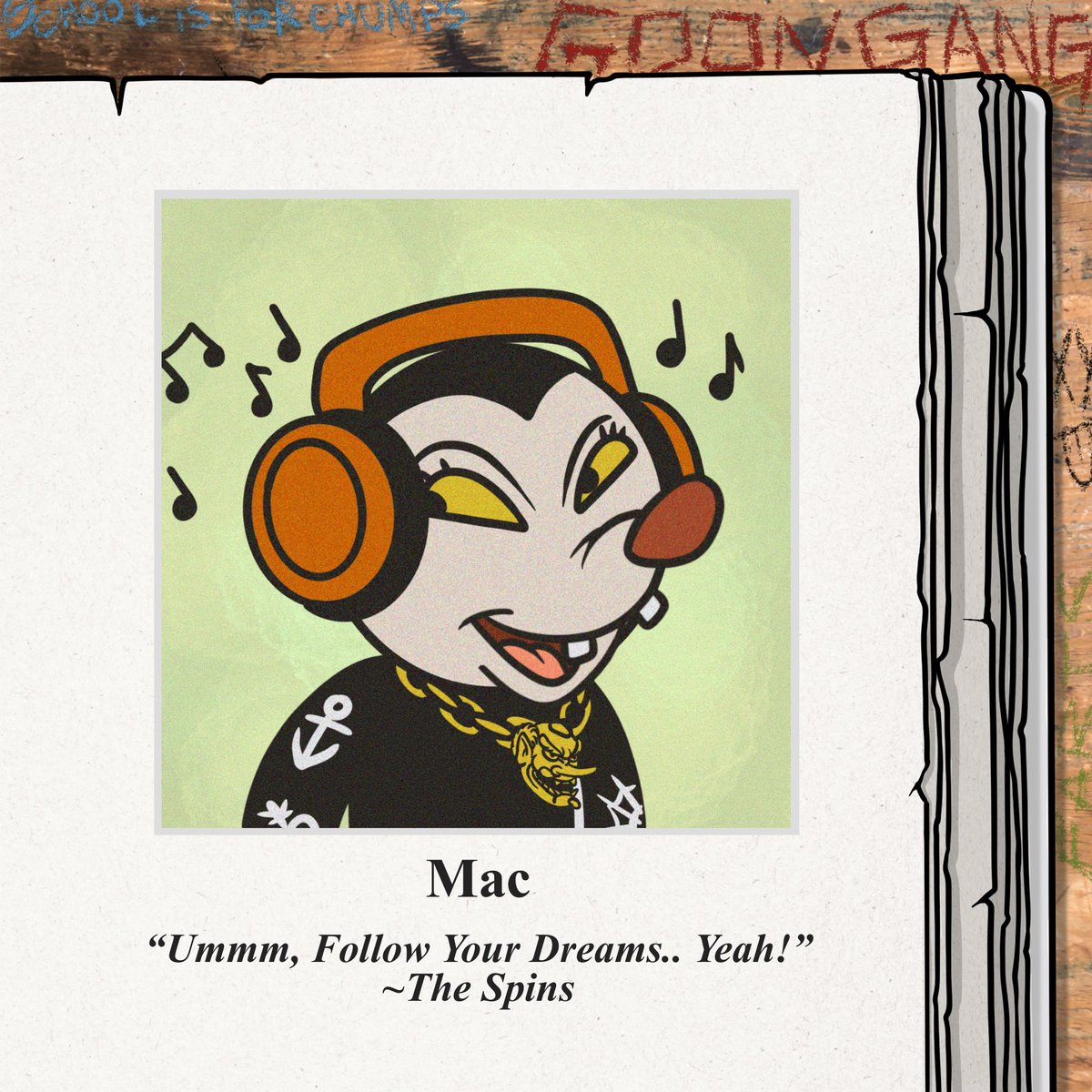 NFTPrincess21's tweet photo. “Ummm, Follow Your Dreams..Yeah!” #MacMiller #TheSpins #MostDope #Goonies @MacMillerMemoir @Cryptoon_Goonz 🎵🎶🎧👺 https://t.co/ielESgJca7