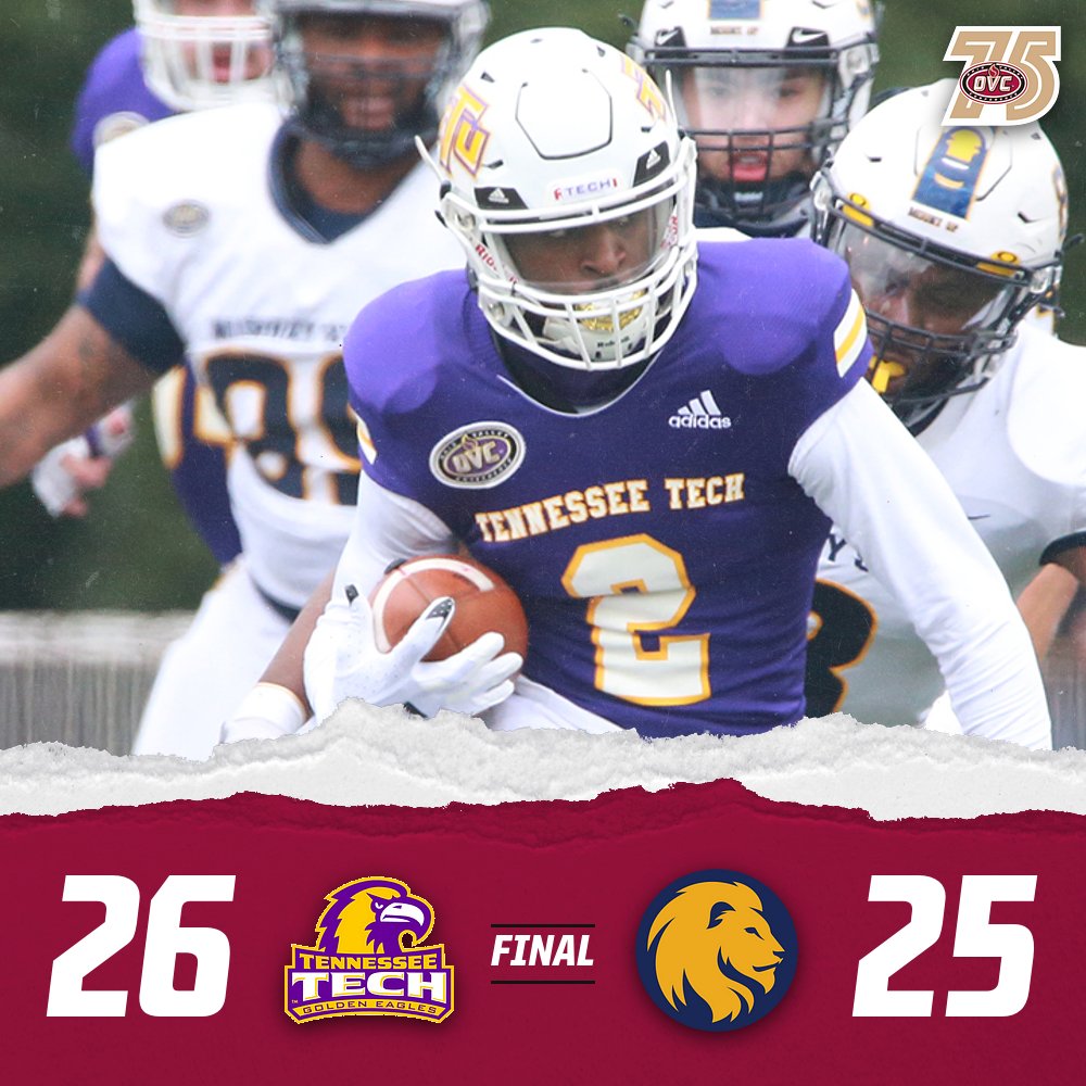Golden Eagles overcome 12-point deficit with 7:41 to play, score with 2 seconds left to notch first victory of the season.

#OVCit | #OVC75 | #WingsUp | <a href="/TNTechFootball/">TTU Football</a>