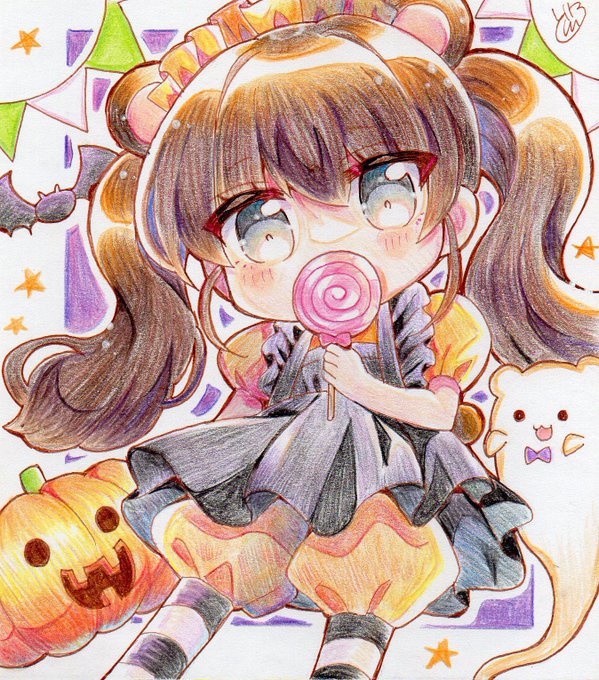 ハロウィンくま耳メイドちゃん#創作#ヲトメツバキ#色鉛筆 