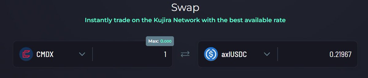 FrauBelz's tweet photo. Good morning $CMDX Fam!
Today I found out that the price in @TeamKujira of $CMDX is cheaper than in Osmosis &amp; JSwap. 

Make use of that information &amp; decide well! 
Y'all know what to do, DYOR! https://t.co/Y4HL49OZvS