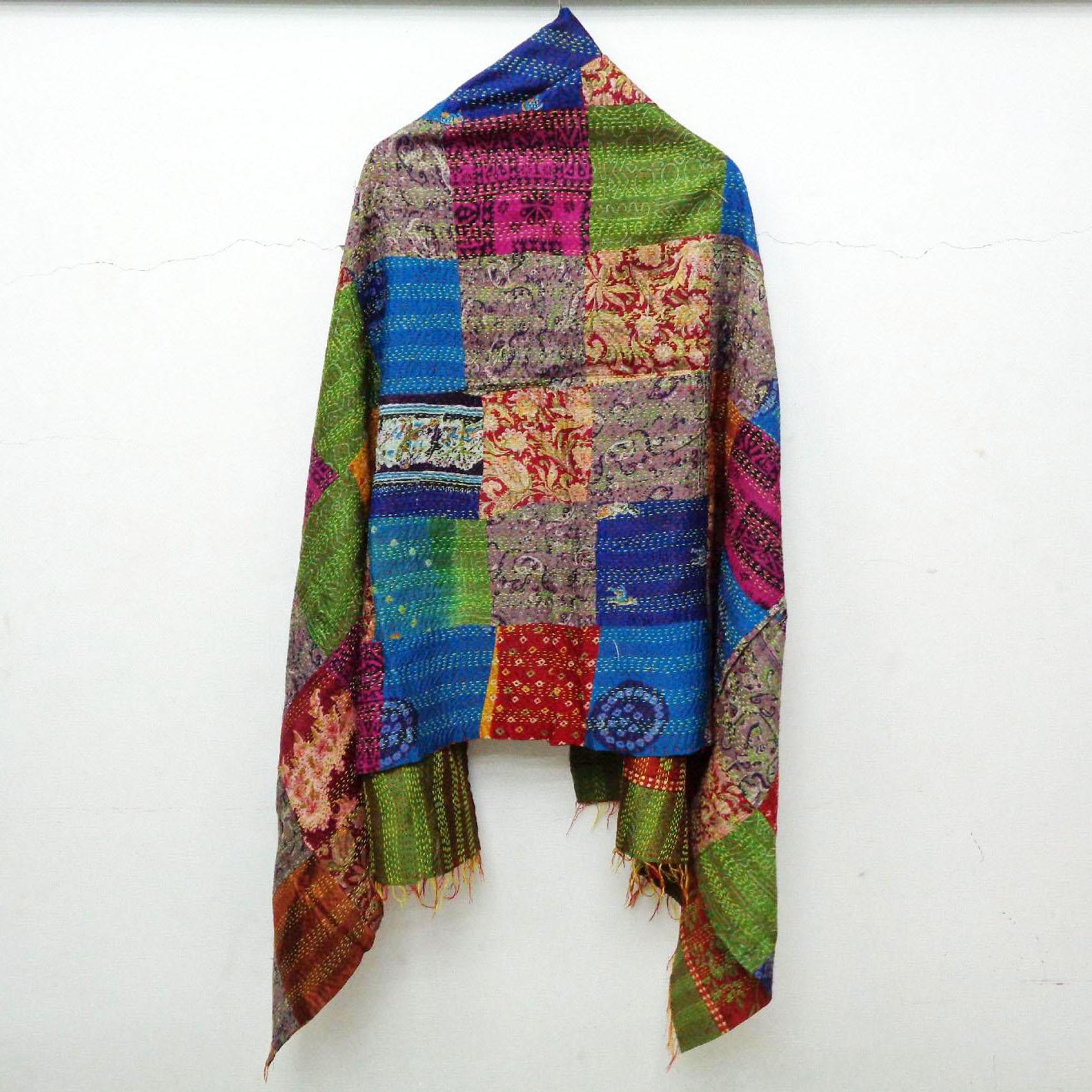 Silk Kantha Scarf Head Wrap Stole patchwork Hand Quilted Women Bandanas band KT30