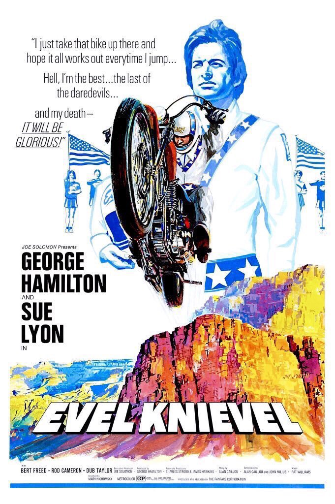 FilmNewsNos's tweet photo. 🎬MOVIE HISTORY: 51 years ago today, September 10, 1971, the movie ‘Evel Knievel’ opened in theaters!

#GeorgeHamilton #SueLyon #BertFreed #RodCameron #DubTaylor #RonMasak #HalBaylor #MarvinJChomsky https://t.co/dHzlLotyzu