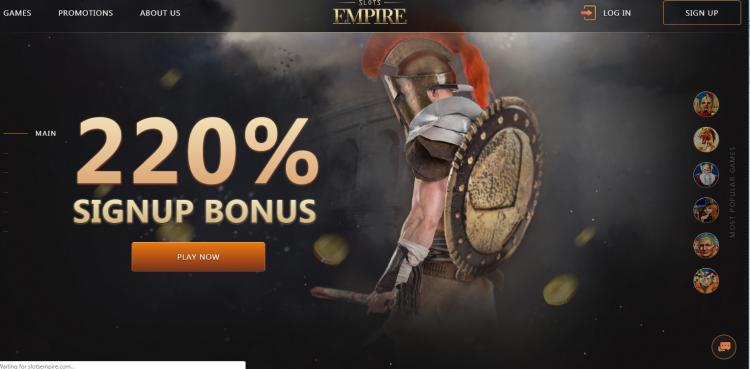 Slots Empire casino with a $235 deposit bonus and a 50 free spin online casino promotion