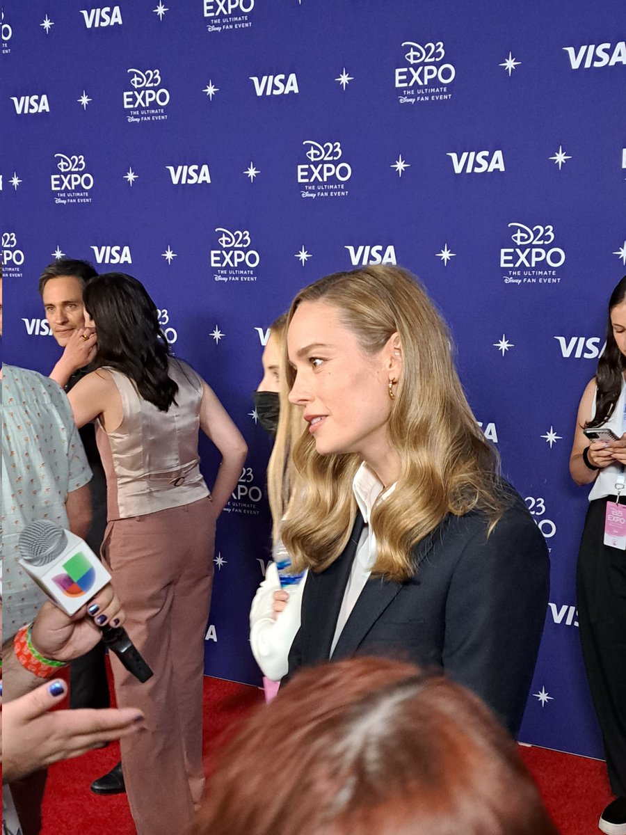 Storiz's tweet photo. The women of #TheMarvels hit the press line.@brielarson, @imanvellaniii, @TeyonahParris and director Nia DaCosta. https://t.co/ie0EtXJ7bP