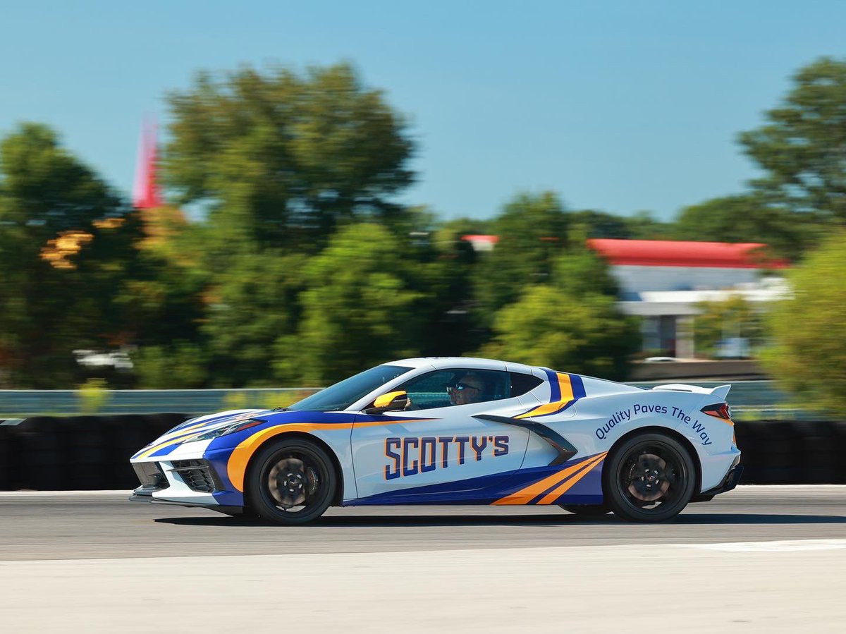 ScottysPaving's tweet photo. Yesterday we unveiled our new partnership with NCM Motorsports Park, which includes the wrapping of this beautiful 2022 C8 Corvette. This car can be found at the NCM track where all of their guests will get an opportunity to drive it! Be on the lookout for it in the community 👀 https://t.co/smGnVGNpWx