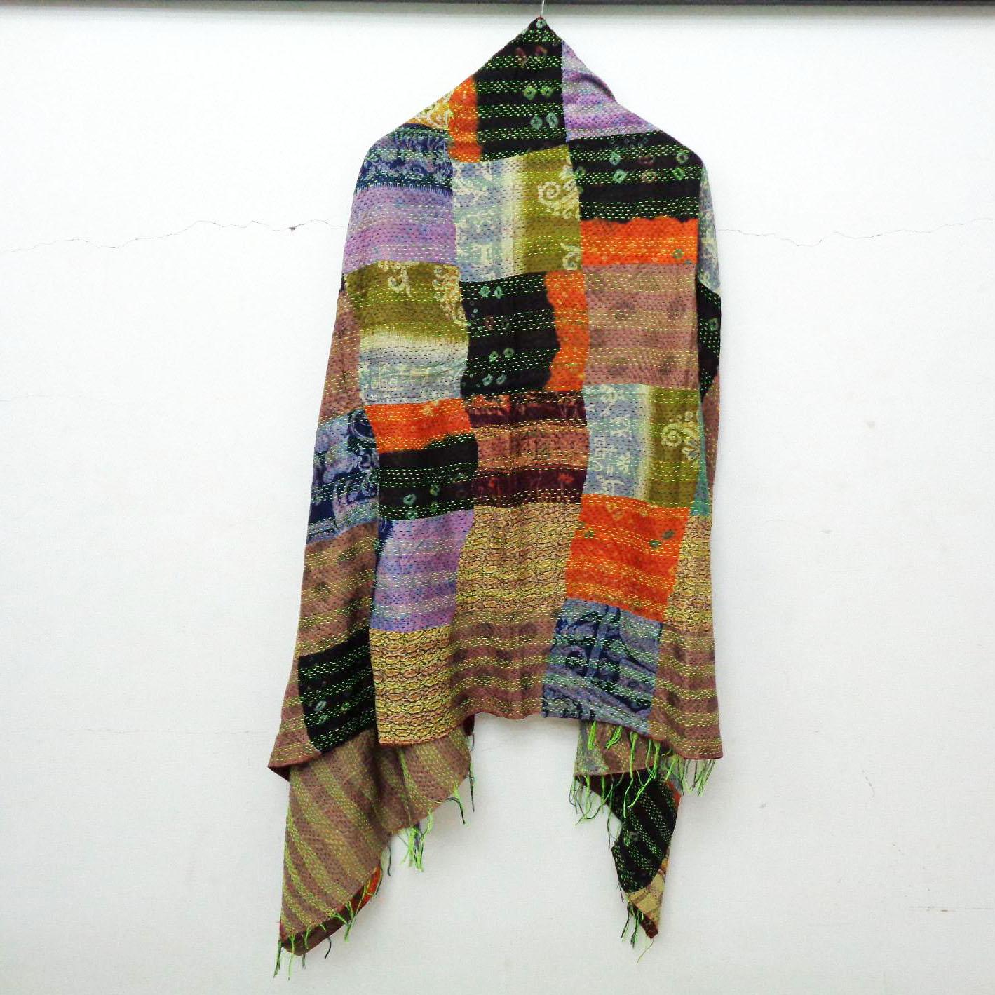 Handmade patch work long Silk Kantha Scarf Head Wrap Stole Dupatta Collar Neckerchief Scarves KT23