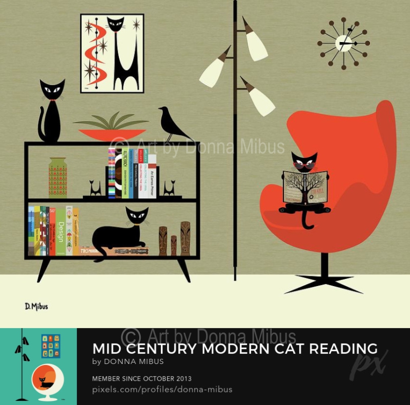 Black cat reading book, available at donna-mibus.pixels.com/featured/mid-c…
Design © Donna Mibus. 

#buyintoart #donnamibus #blackcatart #midcenturycat #fineartamerica
#catreadingbook #eggchair #midcenturyroom