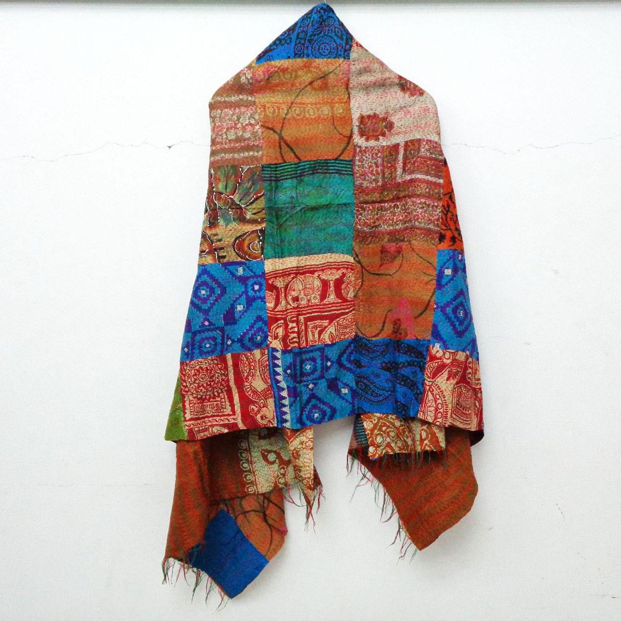 Silk Kantha Scarf Neck Wrap Stole patchwork Hijab Scarves Reversible Sew Long KT14