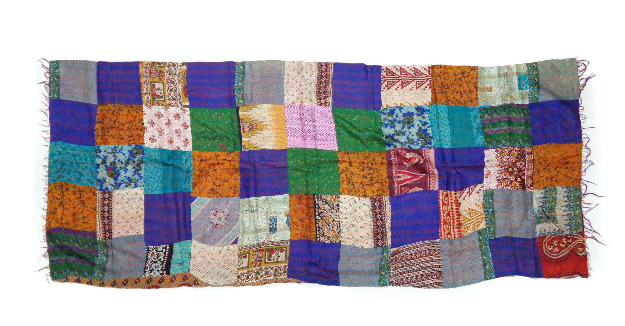 Handmade patchwork long Silk Kantha Scarf Head Wrap Stole Dupatta Hand Quilted Women Gypsy KT12