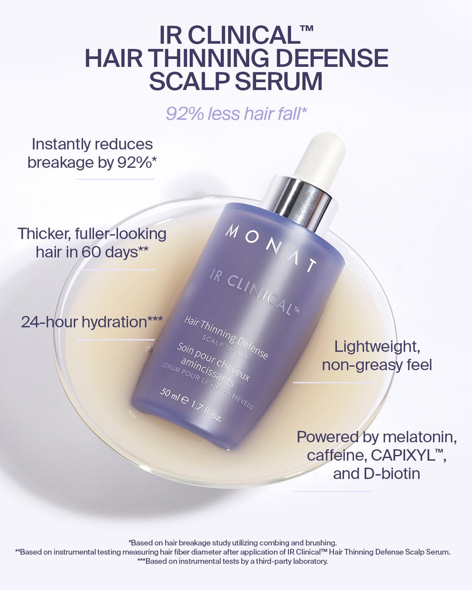 MONATOfficial's tweet photo. Looking for thicker, fuller hair? 👀 Our IR Clinical™️ Collection is designed to work together as a complete regimen to help maximize your results. 

Coming soon: https://t.co/PZI8TAskmu

#IRClinicalHairGoals https://t.co/dXBPcGQhCc