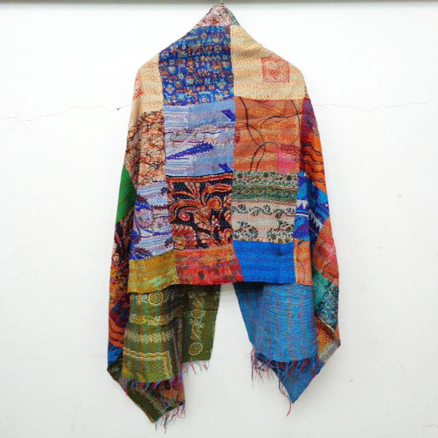 Handmade patchwork long Silk Kantha Scarf Head Wrap Stole veil Hand Quilted Women Bandanas headband KT07