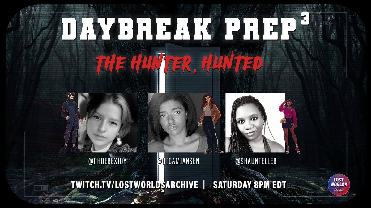 WeAreLostWorlds's tweet photo. Tonight, @DtCamJansen, @phoebexjoy, and @Shauntelleb continue their mashup of #monsterheart2 and #MOTW with another session of Daybreak Prep: The Hunter, Hunted. The titular school is in shambles, and who knows who/what might be under the rubble? Find out tonight at 8pm ET. https://t.co/4dkhLXsGc6