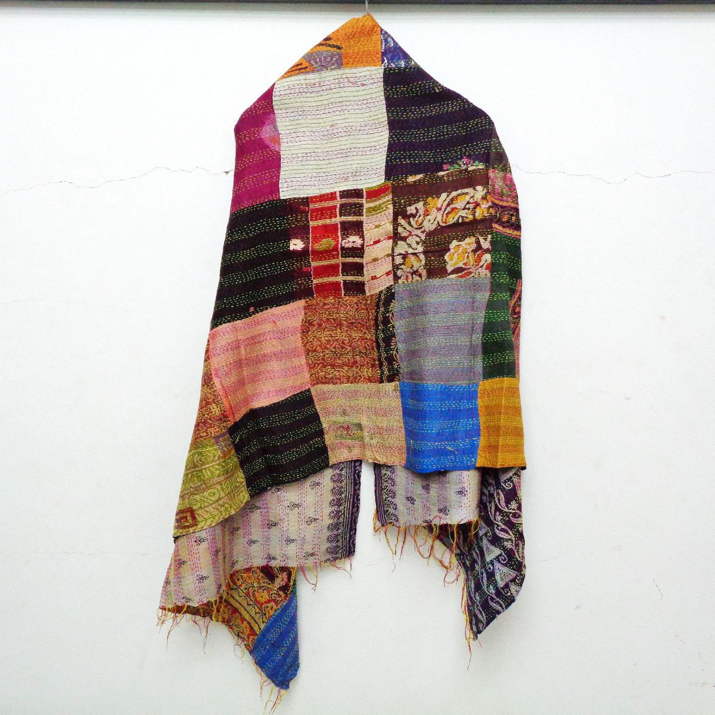 Silk Kantha Scarf Head Wrap Stole patchwork Hand Quilted Bandanas headband KT03