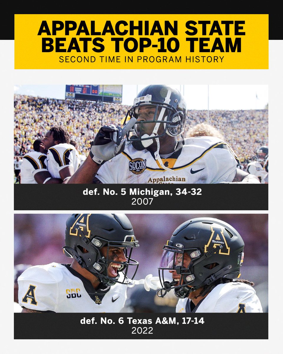 SportsCenter's tweet photo. DOWN GOES NO. 6 TEXAS A&amp;M!

@AppState_FB stuns the nation once again 😮 https://t.co/LkVevb7ysz