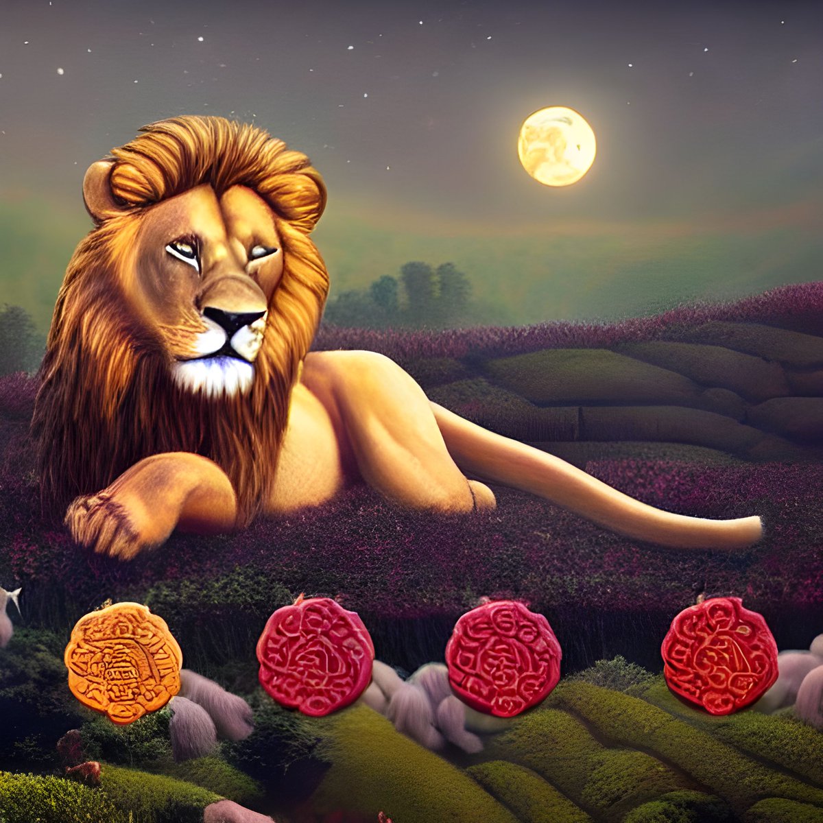 jimmygunawanapp's tweet photo. #StableDiffusion #AIBackgroundGenerator Lone Lion eating mooncake 🥮 under  the  moonlight https://t.co/8uJDZy5SuV