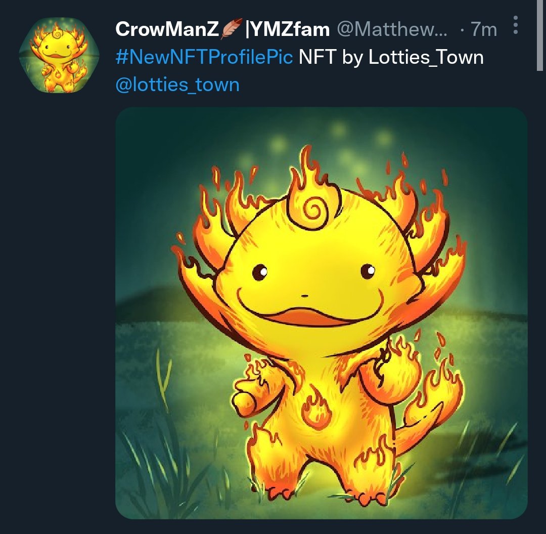 I already said good night but,
THANK YOU SO MUCH
 <a href="/MatthewMeshell3/">CrowManZ🪶(Heyoka)</a> 
For adopting FIRE LOTTIE (Rare)
You even used it as a PFP😱
I'm so honored 😍

I really really appreciate it🥹

Come on guys,. Please give our friend some love😍

#NFTCommuntiy